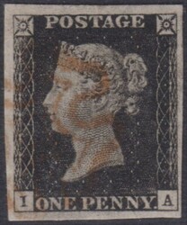 1840 1d Black (plate 2, IA), 4 good margins, fine red MC cancel. SG ...