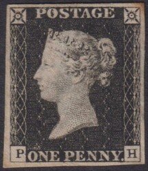 1840 1d Black (plate 2, PH), 4 margins. RPSL cert (2004). [States to ...
