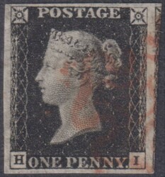 1840 1d Black (plate 4, HI), 4 good margins, fine red MC cancel. SG ...