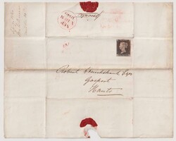 1840 1d Black (plate 5, AE) on entire, 3 margins, pmk SEP 10 1840. SG ...