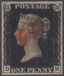 1840 1d intense Black (plate 5, DH), 4 good margins, small part red ...