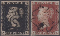 1840-1 1d Black & 1d red-brown (both plate 5, NK), imperf 4 margins, ...