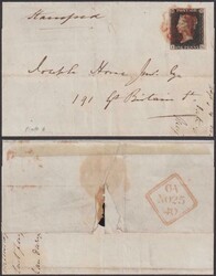 1840 1d Black (plate 6, IL), 4 good margins on lettersheet, tied by ...