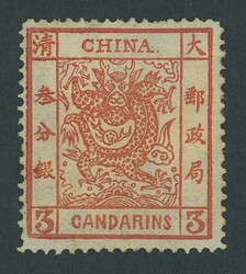China. Large Dragons. 1878 Thin Paper. 3ca. brown-red, a deep shade, ...