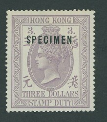 Hong Kong. Postal Fiscals. 1890-1902 $3 dull mauve overprinted ...