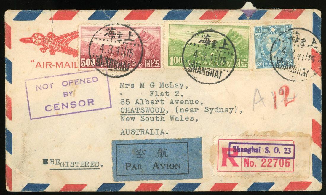 China. Republic Period. Covers. 1941 (4 Mar) registered air mail ...