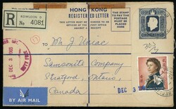 Hong Kong. Postal Stationery. 1965 (1 Dec) registered postal ...