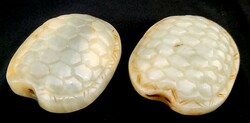 Miscellaneous. Jade and Gold Painting. Two tortoise-shell-shaped jade ...