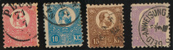 Ungarn 1871 Mi.3-6 (Steindruck 5Kr, 10Kr, 15Kr, 25Kr) 4 Prachtstücke ...