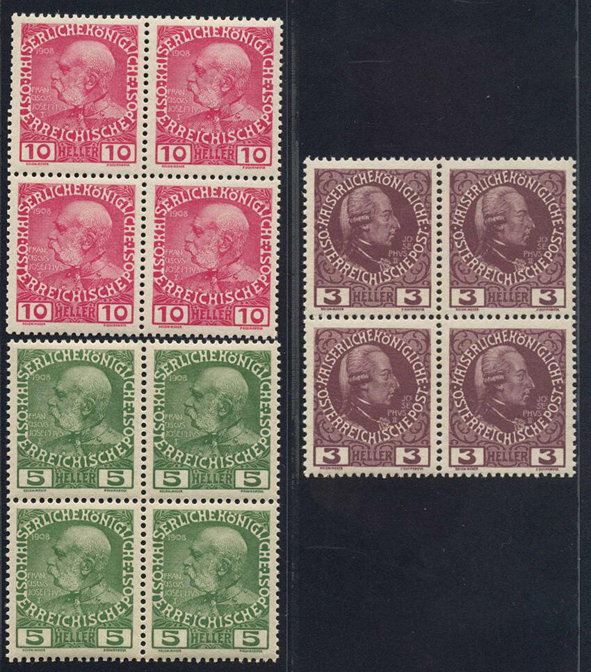 Österreich, 1913, 141 + 142 xz, 3 h. + 5 h., auf dünnem ...