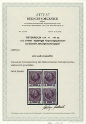 Österreich, 1913, 141 + 142 xz, 3 h. + 5 h., auf dünnem ...