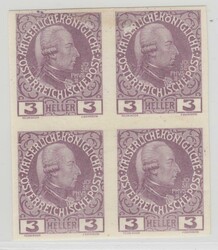Österreich, 1913, 141 xU, Viererblcok mit Abklatsch, Kurzbefund ...