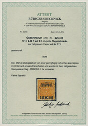 Österreich, 1918, 226 xB I, 2,5 K., LZ 11 1/2, Flugpost, lose ...