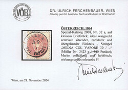 Österreich, 1863/64, Dalmatien, MILNA/COL VAPORE, 300 p, zarter, ...