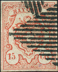 Schweiz, 1852, schwarzer Rautenstempel, 19, 15 Cts., ziegelrot,Rayon ...