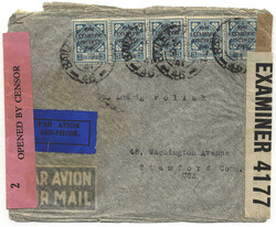 IRELAND, 1941, Double censored air mail cover franked 1941 3Pg Easter ...