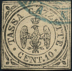 Modena, 1859, 5, 10 c., nero, Zeitungsmarke, schwarzer Buchdruck auf ...