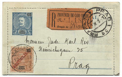 CABO VERDE, 1913, Registered postal stationery lerrercard 65R + ...