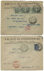 LIBIA, 1917, 2 envelopes (censored) to USA, postmarked "TRIPOLI ...