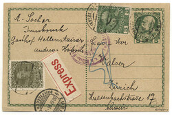 Österreich, 1916, INNSBRUCK - ZÜRICH, portogerechte EXPRESS - Karte ...