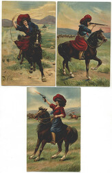 USA, 1907, COWGIRL - Postkarten, 3 untersch. Motive mit ...