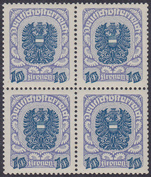 Österreich, 1920/21, 320 xa (Viererblock), Aufdruck nach unten ...