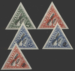 Lettland, 1933, MiNr 220/24, Flugpostmarken mit Aufdruck ...