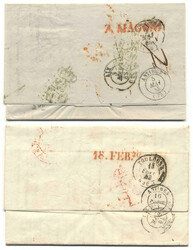 Spanien / Italien, 1843, MADRID - GENUA, zwei dekoratvie Portobriefe ...