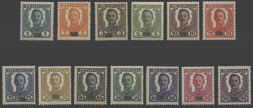 Österr. Feldpost Rumänien, 1919, I-XIII, sg. BANI-Aufdruck, Kaiser ...