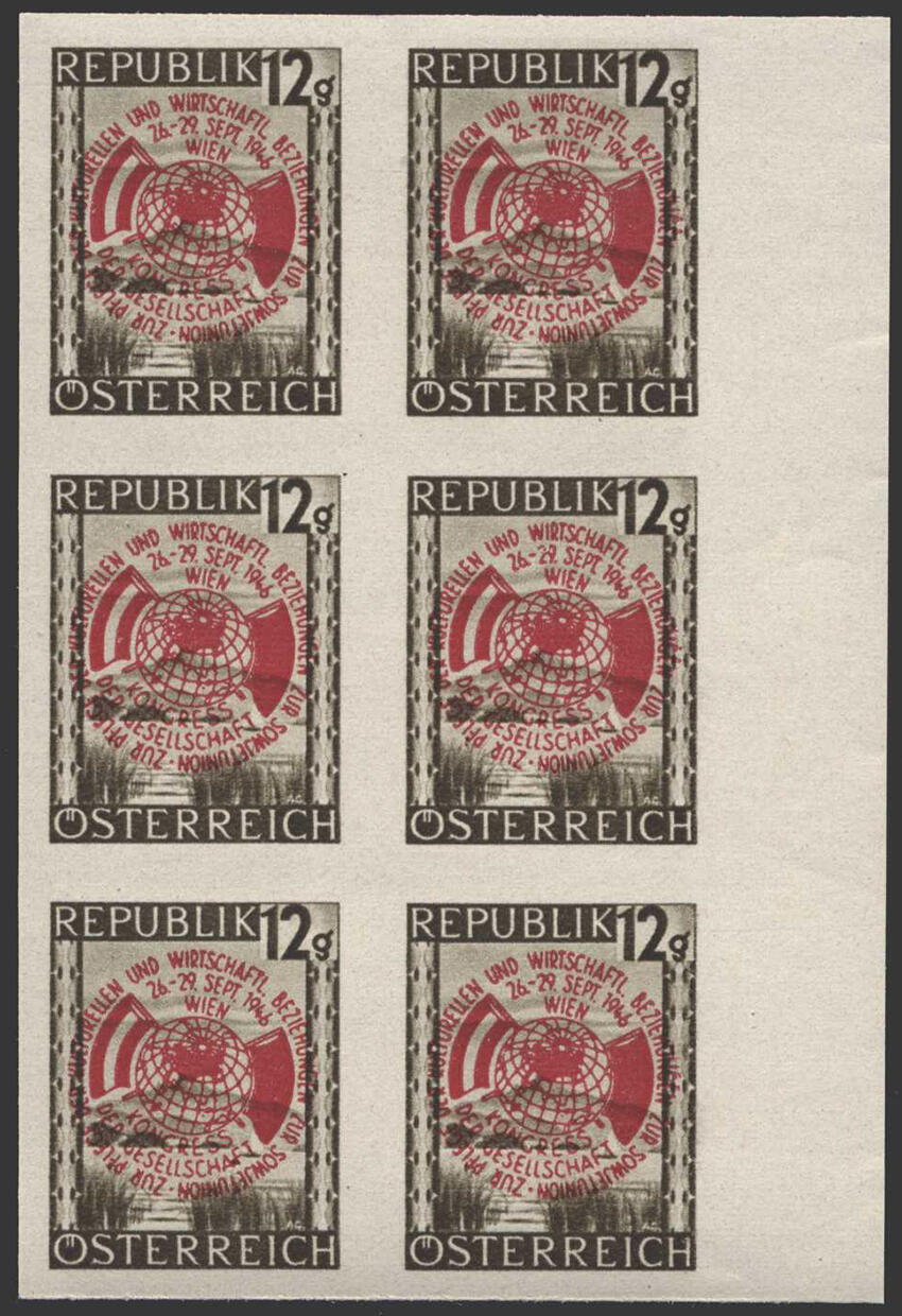 Österreich, 1946, 792 U, 12 Gr., ungezähnter 6er Block vom rechten ...
