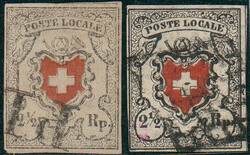BUNDESMARKEN, 1850, Poste Locale in schwarz und tiefschwarz, beide kl ...