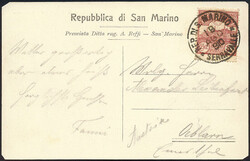 San Marino, 1910, AK frankiert 10 c lilarosa entw. mit; REP. DI S. ...