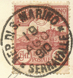 San Marino, 1910, AK frankiert 10 c lilarosa entw. mit; REP. DI S. ...
