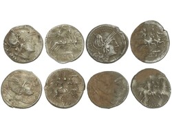 Lote 4 monedas Denario. 200-190 a.C. ANONIMO. ROMA. Anv.: Cabeza de ...