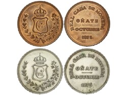 Lote 2 medallas 5 Pesetas. (1875). OÑATE. AE y AR. I Cent. Guerras ...