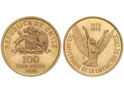 100 Pesos. 1976. SANTIAGO. 20,33 grs. AU (900). III Aniversario Nuevo ...