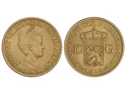 10 Gulden. 1912. WILHELMINA I. 6,70 grs. AU (900). Fr-349; KM-149. ...