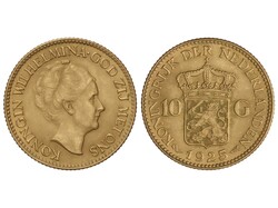 10 Gulden. 1925. WILHELMINA I. 6,71 grs. AU (900). Fr-351; KM-162. ...