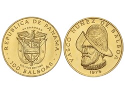 100 Balboas. 1975-FM. 8,17 grs. AU (900). Vasco Nuñez de Balboa. ...
