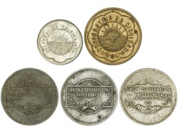 Lote 5 fichas 10 céntimos a 5 Pesetas. Unión cooperativista ...