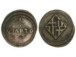 1/2 Cuarto. BARCELONA. 1,48 grs. AE. Acuñada sobre 1 ardit. ESCASA. ...