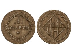 1 Cuarto. 1809. BARCELONA. 2,53 grs. AE. AC-3. MBC+.