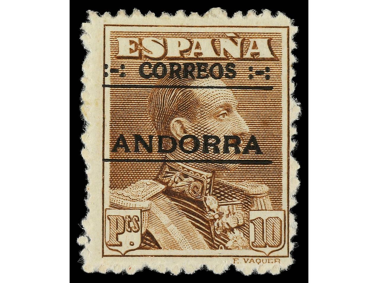 ANDORRA. 10 pts. castaño, numeración A000,000 y dentado 14 ...