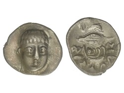 Óbolo. 325-275 a.C. PHISTELIA. CAMPANIA. Anv.: Cabeza masculina de ...
