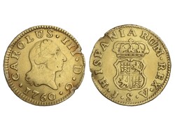 1/2 Escudo. 1760. SEVILLA. J.V. 1,70 grs. Cara de Rata. (Descolgada, ...