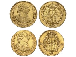 Lote 2 monedas 1/2 Escudo. 1775 y 1788. MADRID. P.J. y M. 1,73 y 1,76 ...