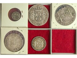Lote 5 monedas 1/2, 2, 4 y 8(2) Reales. 1790 a 1808. GUATEMALA, LIMA ...