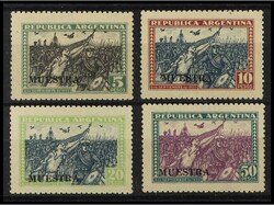 ARGENTINA. 5, 10, 20 y 50 p. Final de serie con Hab. MUESTRA. No cat. ...