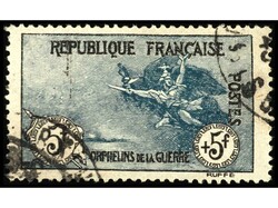 FRANCIA. 5 f. + 5 f. azul y negro con matasellos de favor. Muy bien ...