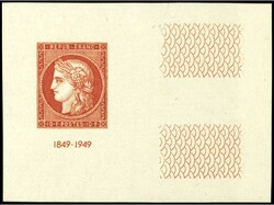 FRANCIA. 10 fr. bermellón SIN DENTAR. Borde lateral de hoja. LUJO. ...